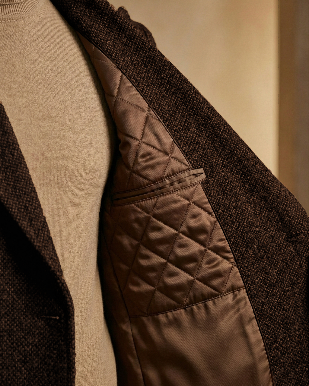 Sobrane Kahverengi Örgü Kumaş Kruvaze Kaban