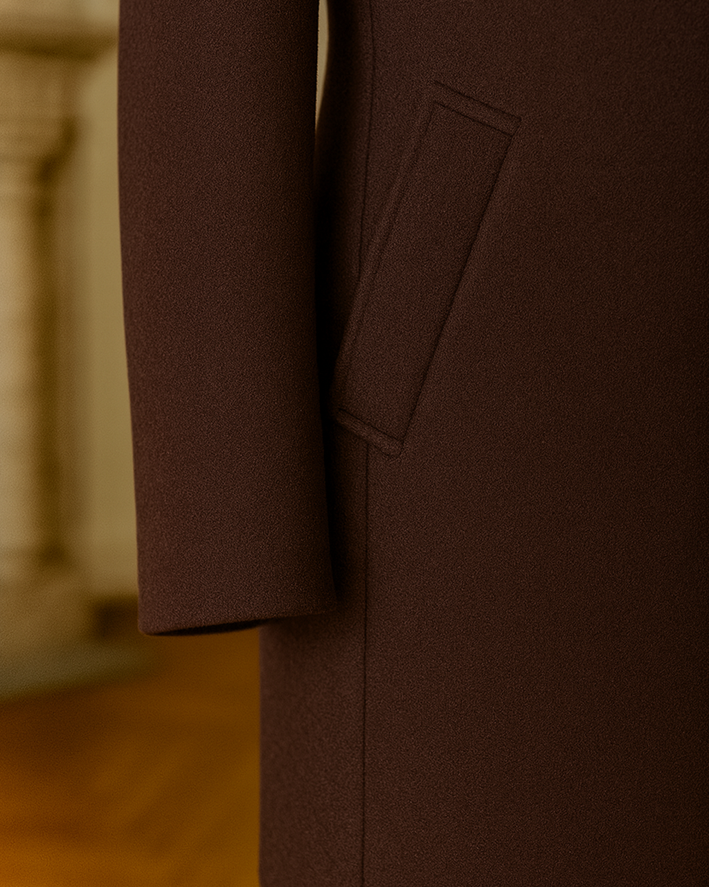 Sobrane Acı Kahve Kemerli Uzun Klasik Kaşe Kaban