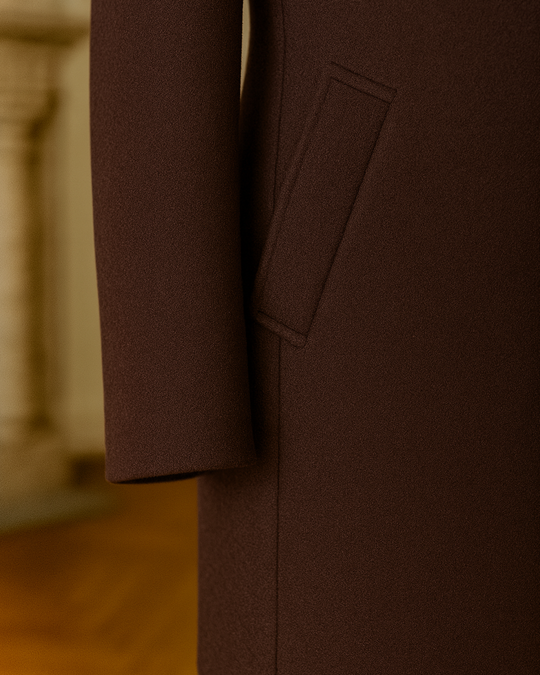 Sobrane Acı Kahve Kemerli Uzun Klasik Kaşe Kaban