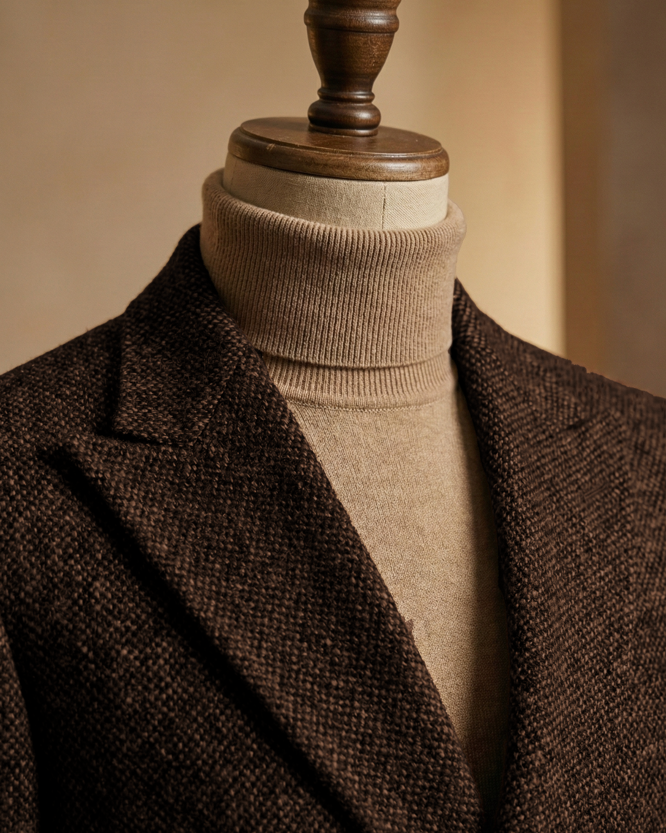 Sobrane Kahverengi Örgü Kumaş Kruvaze Kaban