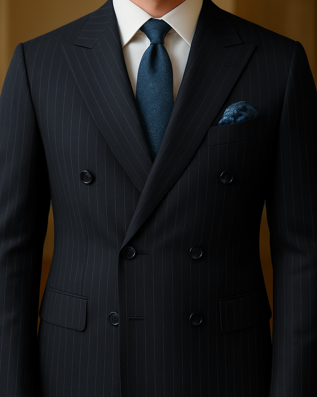 Koyu Lacivert Silik Çizgili Kruvaze Takım Elbise (Prestige Series)