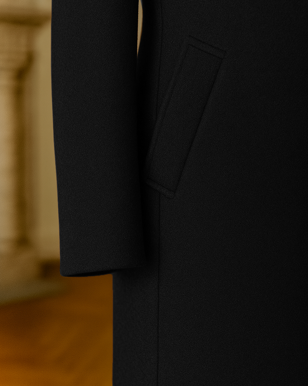 Sobrane Siyah Kemerli Uzun Klasik Kaşe Kaban