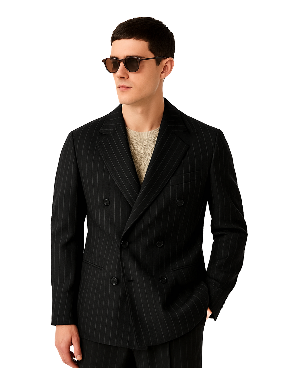 Sobrane Çizgili Siyah Kruvaze Ceket