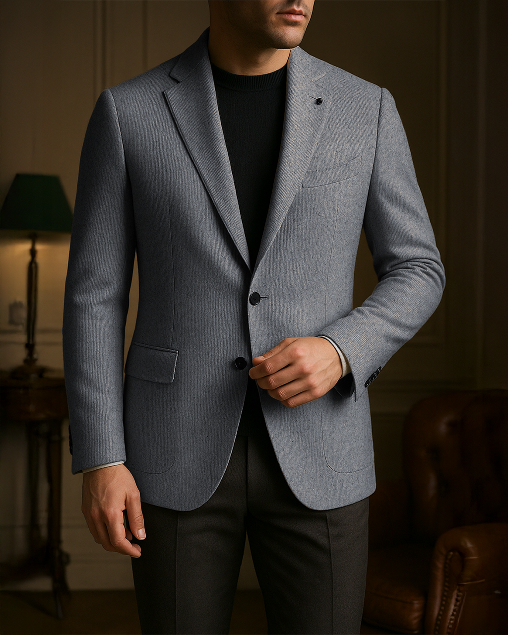 Sobrane Açık Gri Melanj Klasik Ceket (4 Drop-Battal)-Özel Fiyat