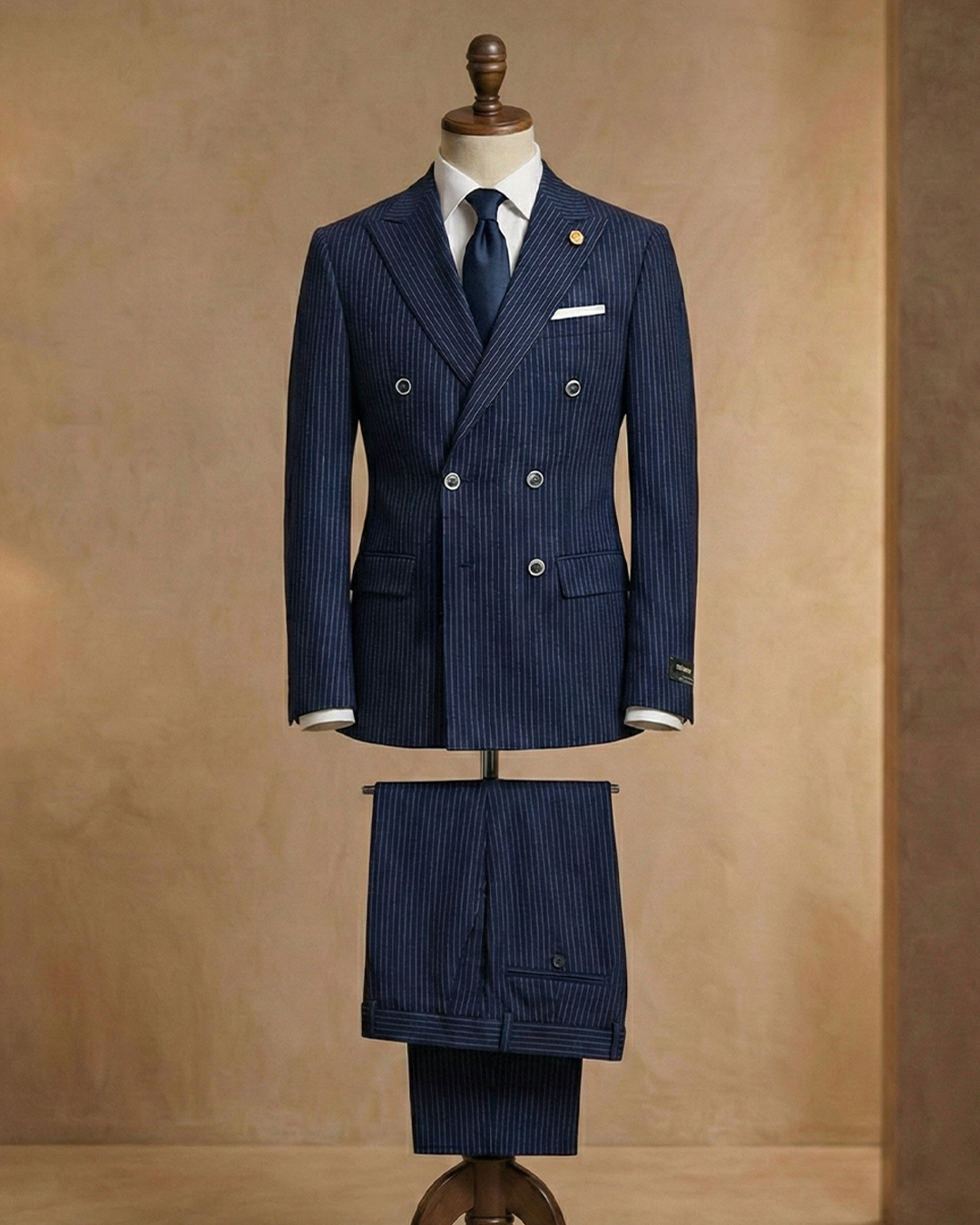 İtalyan Stil Sıkı Çizgili Parliament Kruvaze Takım Elbise