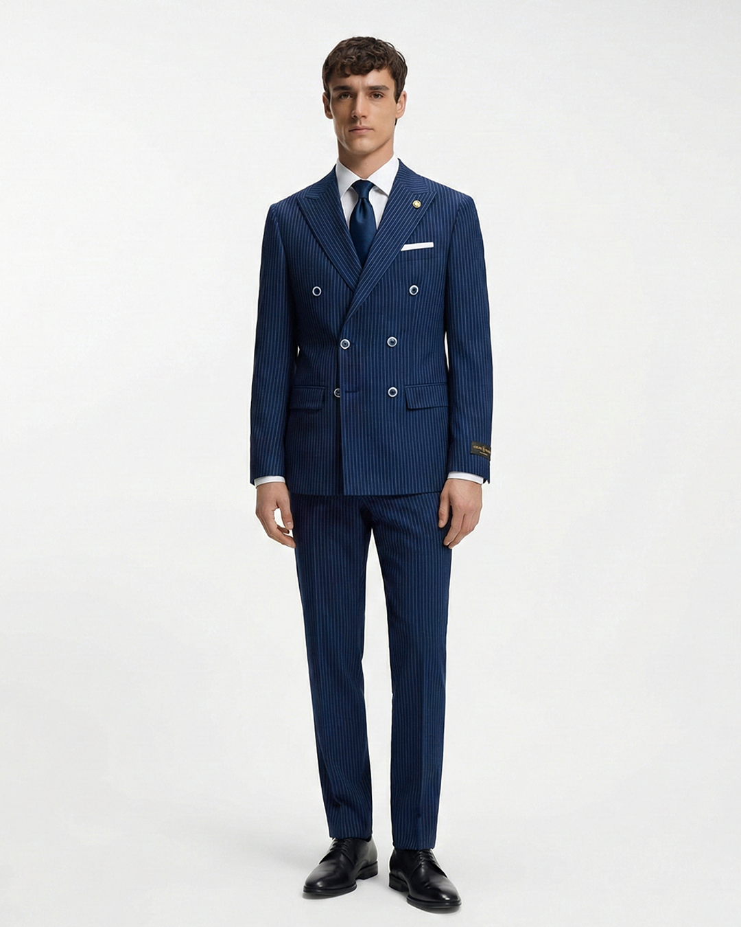 İtalyan Stil Sıkı Çizgili Parliament Kruvaze Takım Elbise