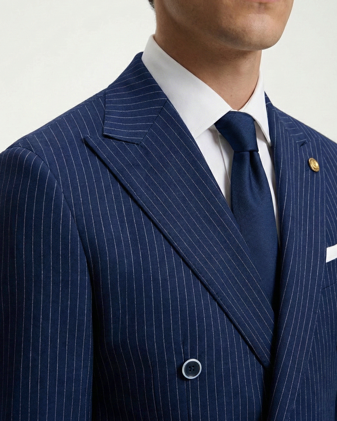 İtalyan Stil Sıkı Çizgili Parliament Kruvaze Takım Elbise