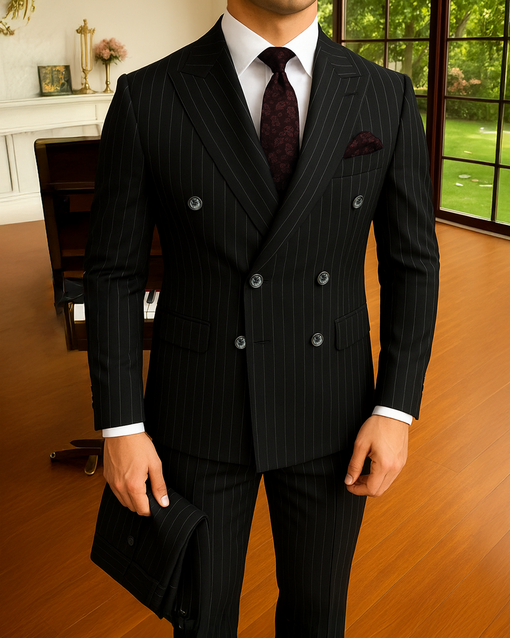 Çizgili Siyah Kruvaze Takım