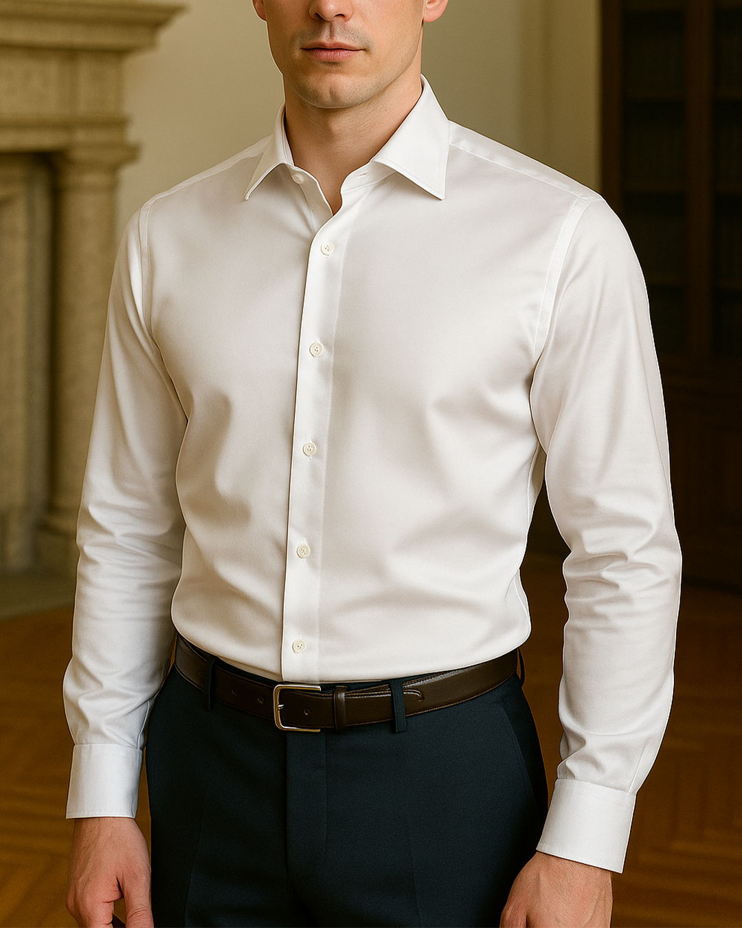 Sobrane Beyaz Regular Saten Gömlek