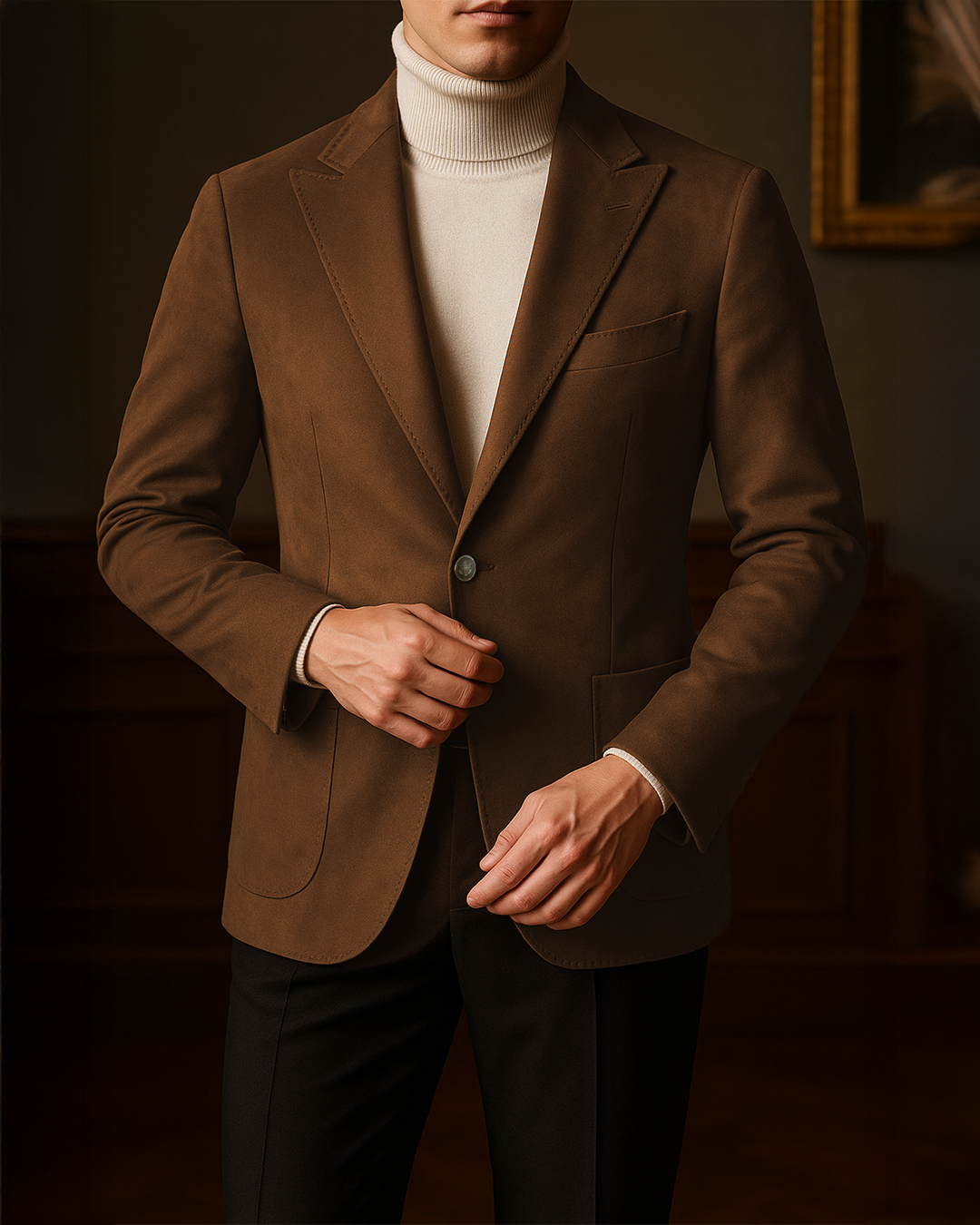 Sobrane Süt Kahve Süet Klasik Ceket (%70 Pamuk)– Özel Fiyat