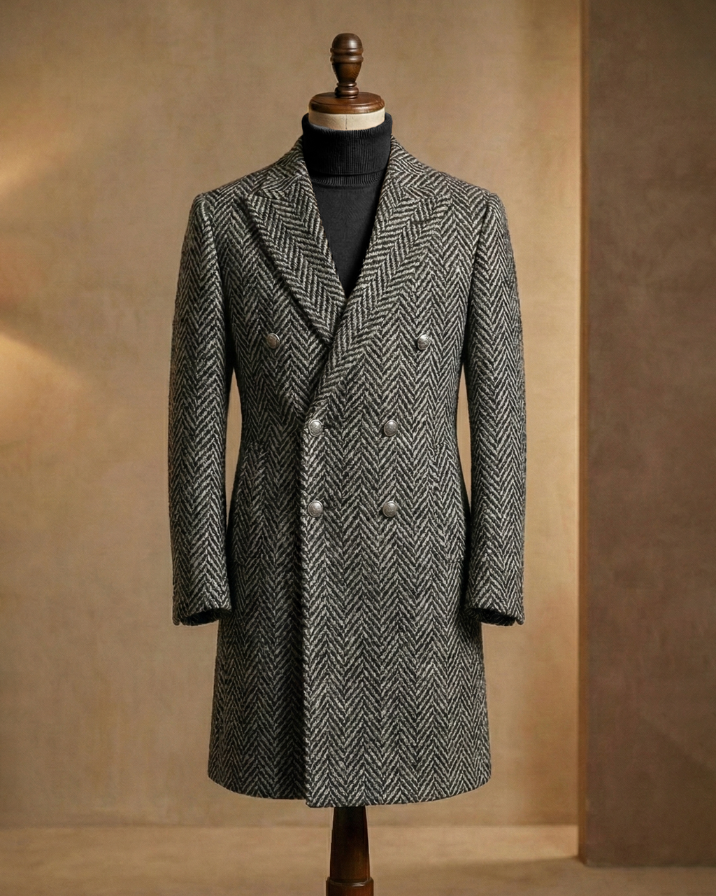 Sobrane Balık Sırtı Desenli Kruvaze Kaban