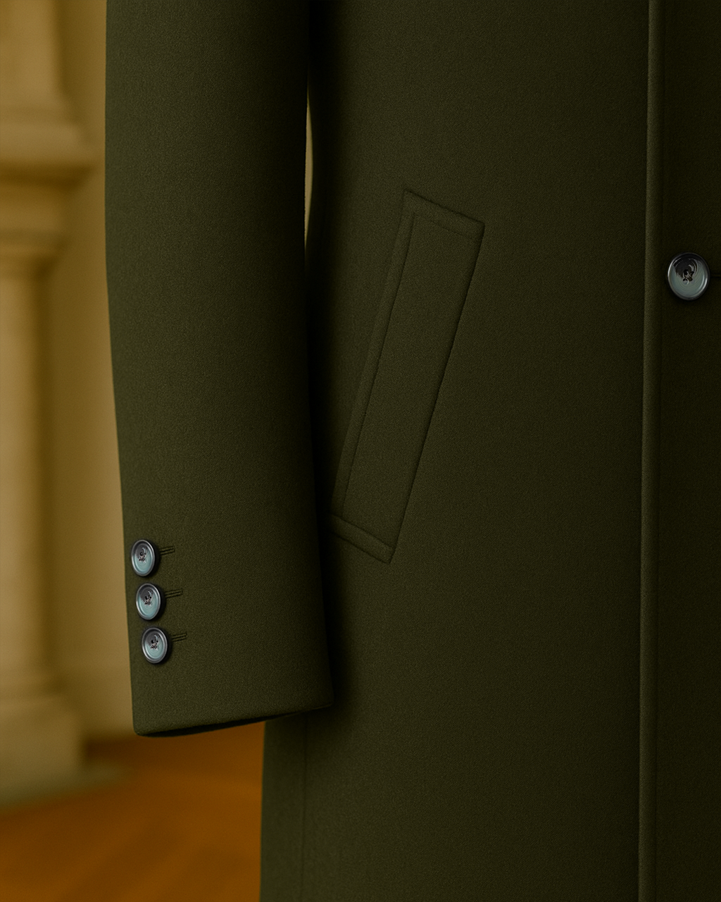 Sobrane Zeytin Yeşili Kruvaze Kaşe Kaban