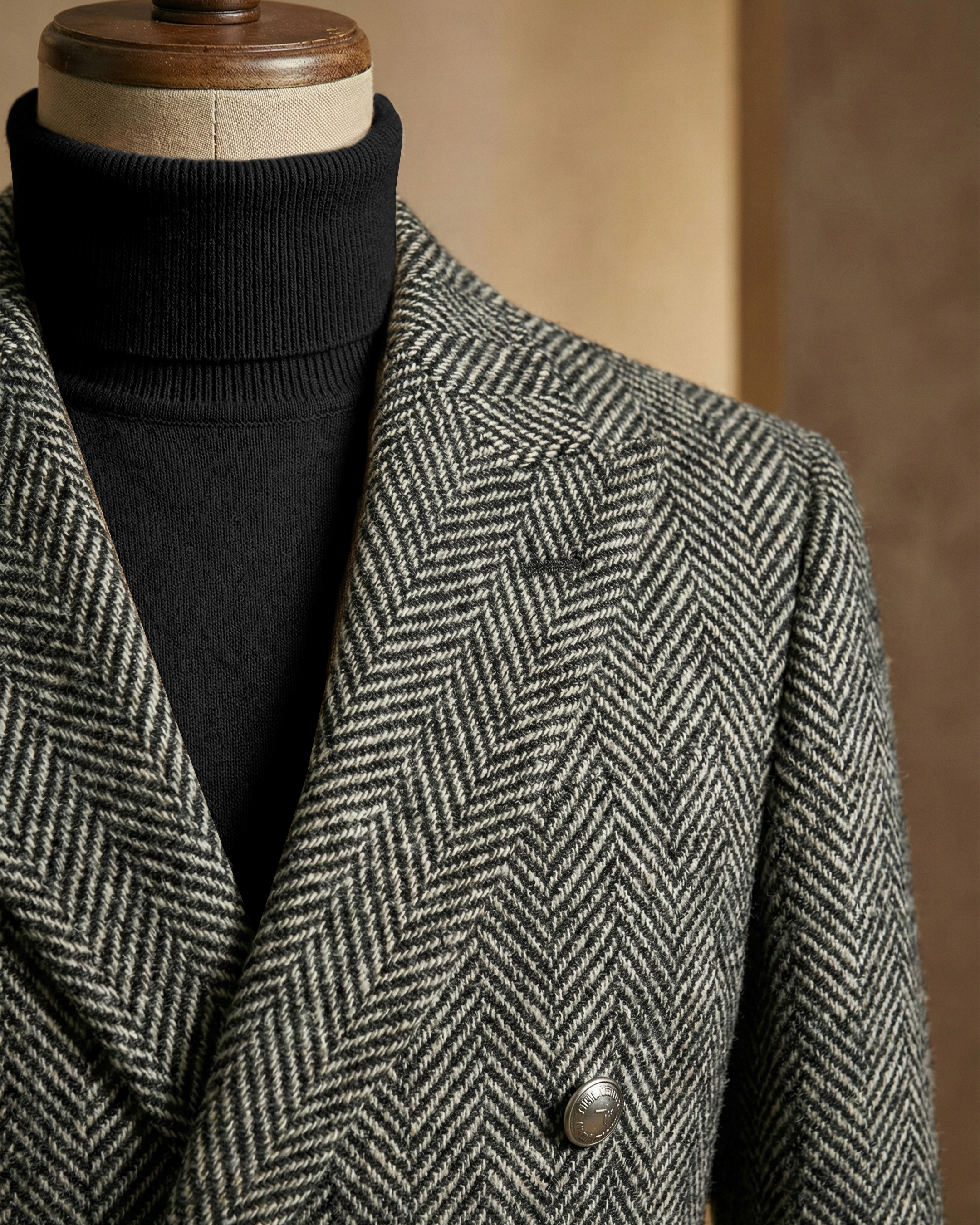 Sobrane Balık Sırtı Desenli Kruvaze Kaban