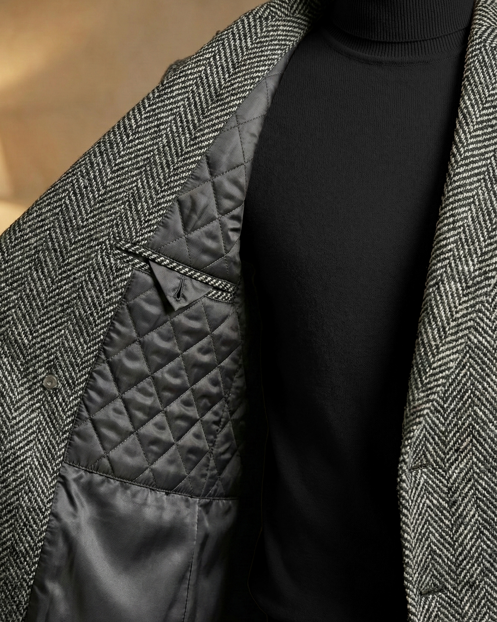 Sobrane Balık Sırtı Desenli Kruvaze Kaban