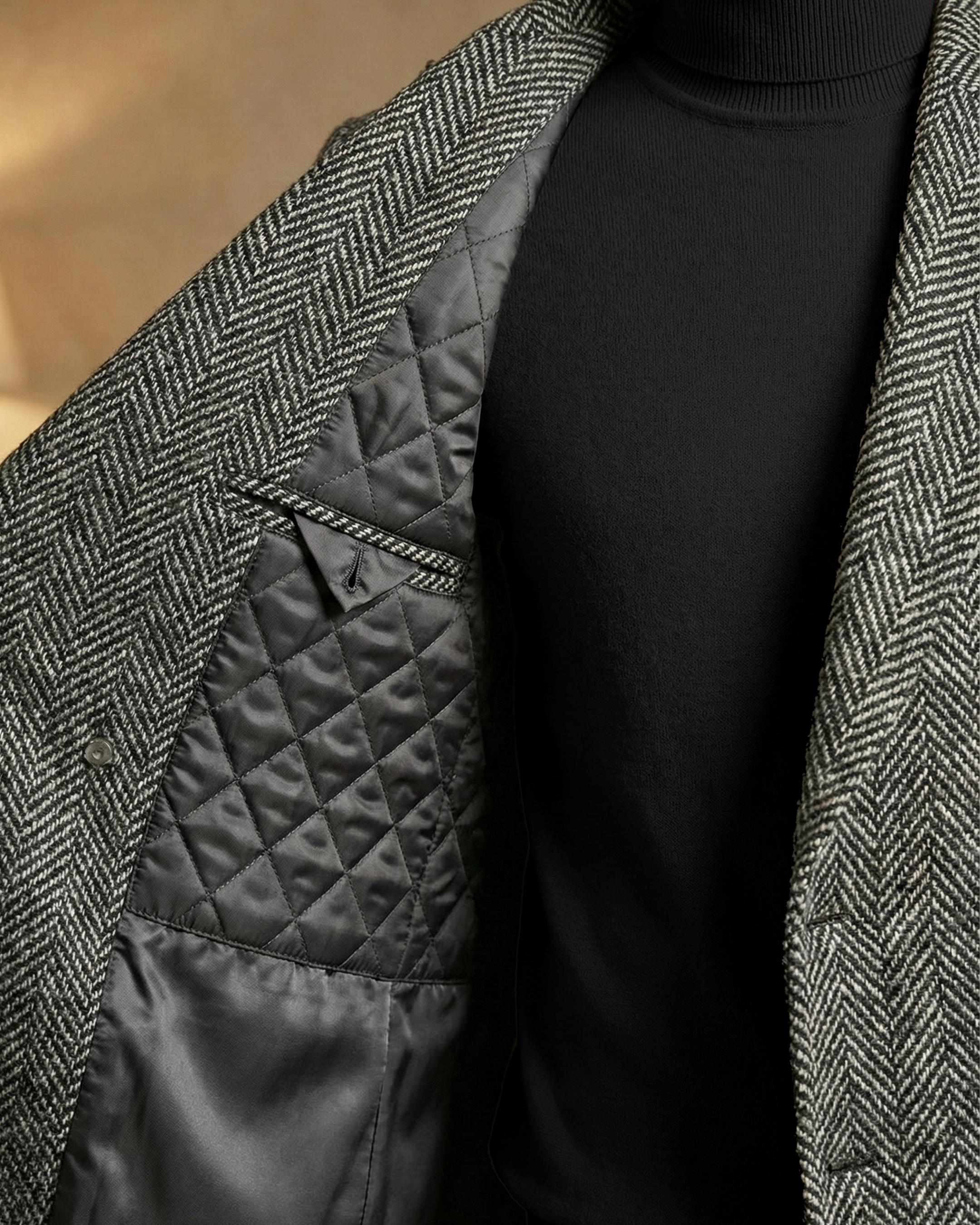 Sobrane Balık Sırtı Desenli Kruvaze Kaban