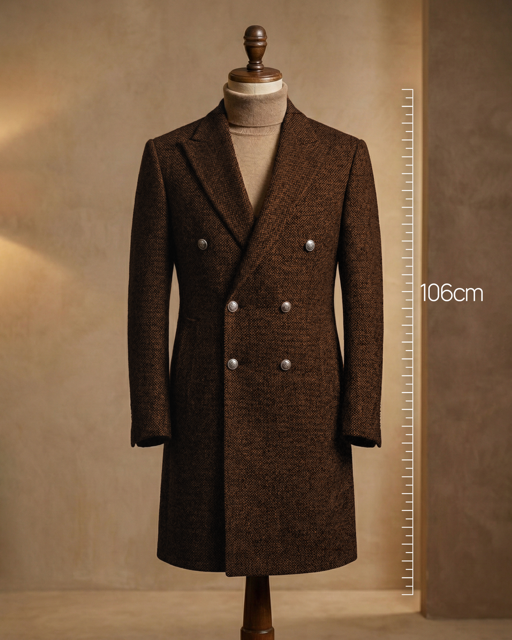 Sobrane Kahverengi Örgü Kumaş Kruvaze Kaban