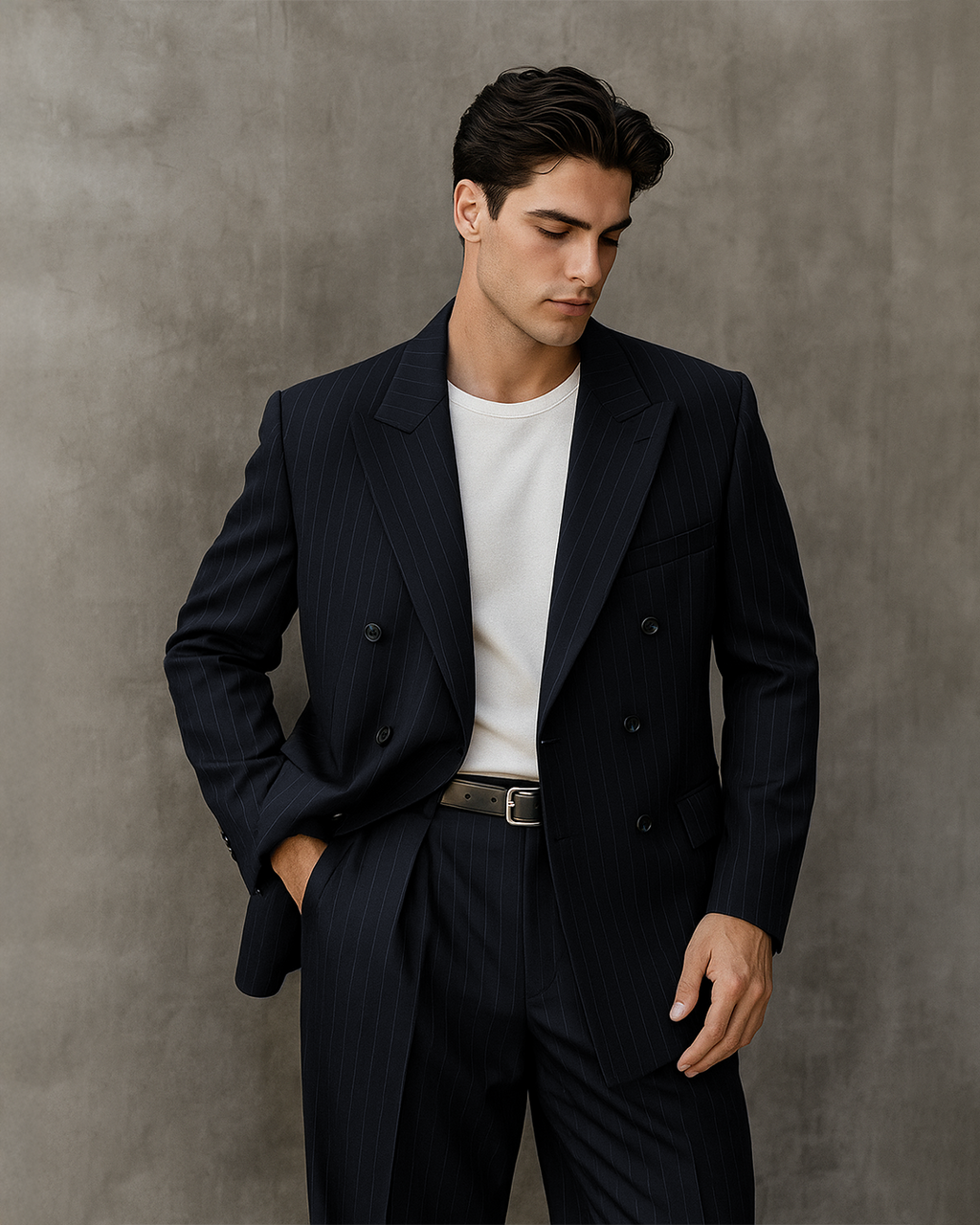 Koyu Lacivert Silik Çizgili Kruvaze Takım Elbise (Prestige Series)
