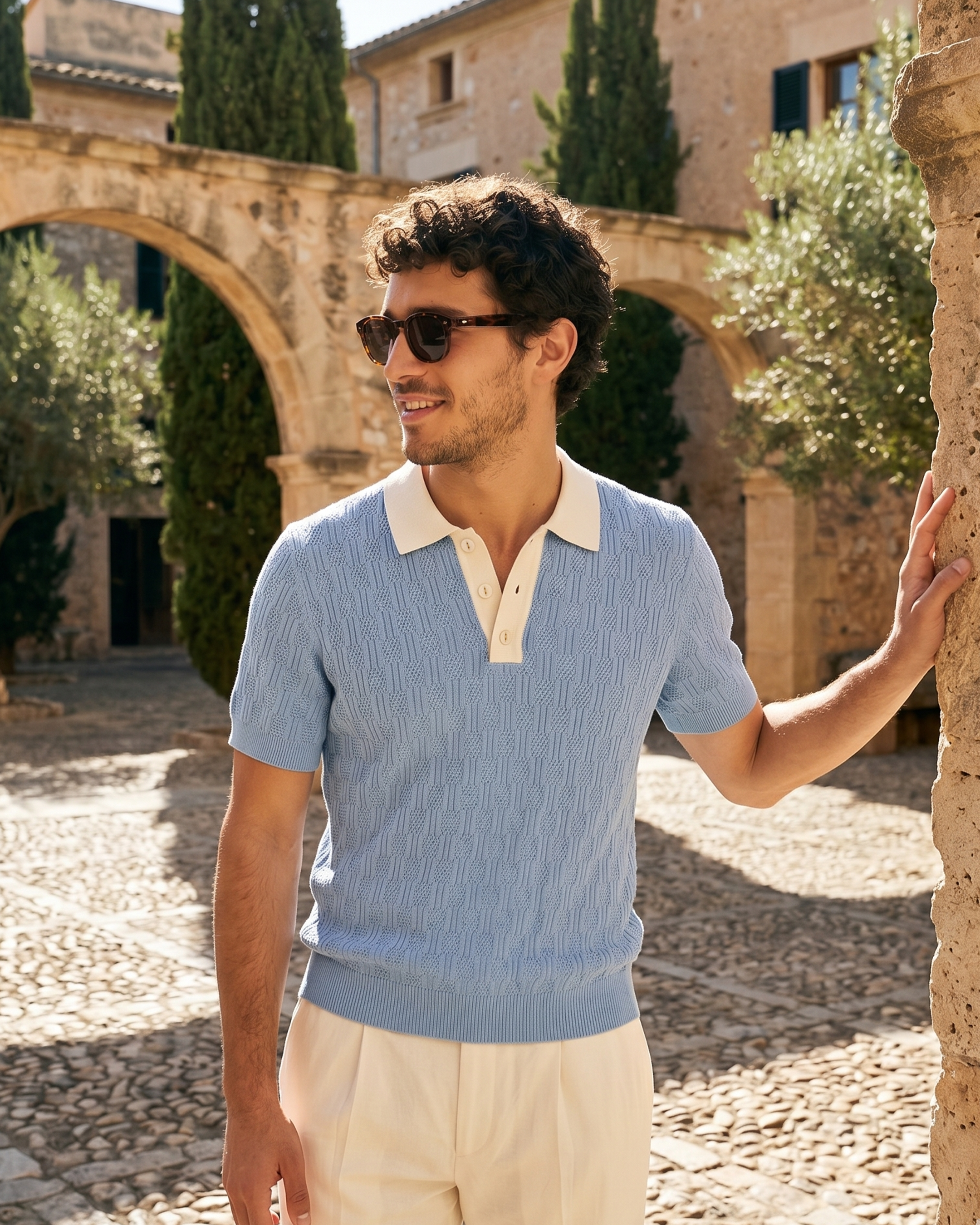 Mavi Pamuk Karışımlı Premium Triko Tişört