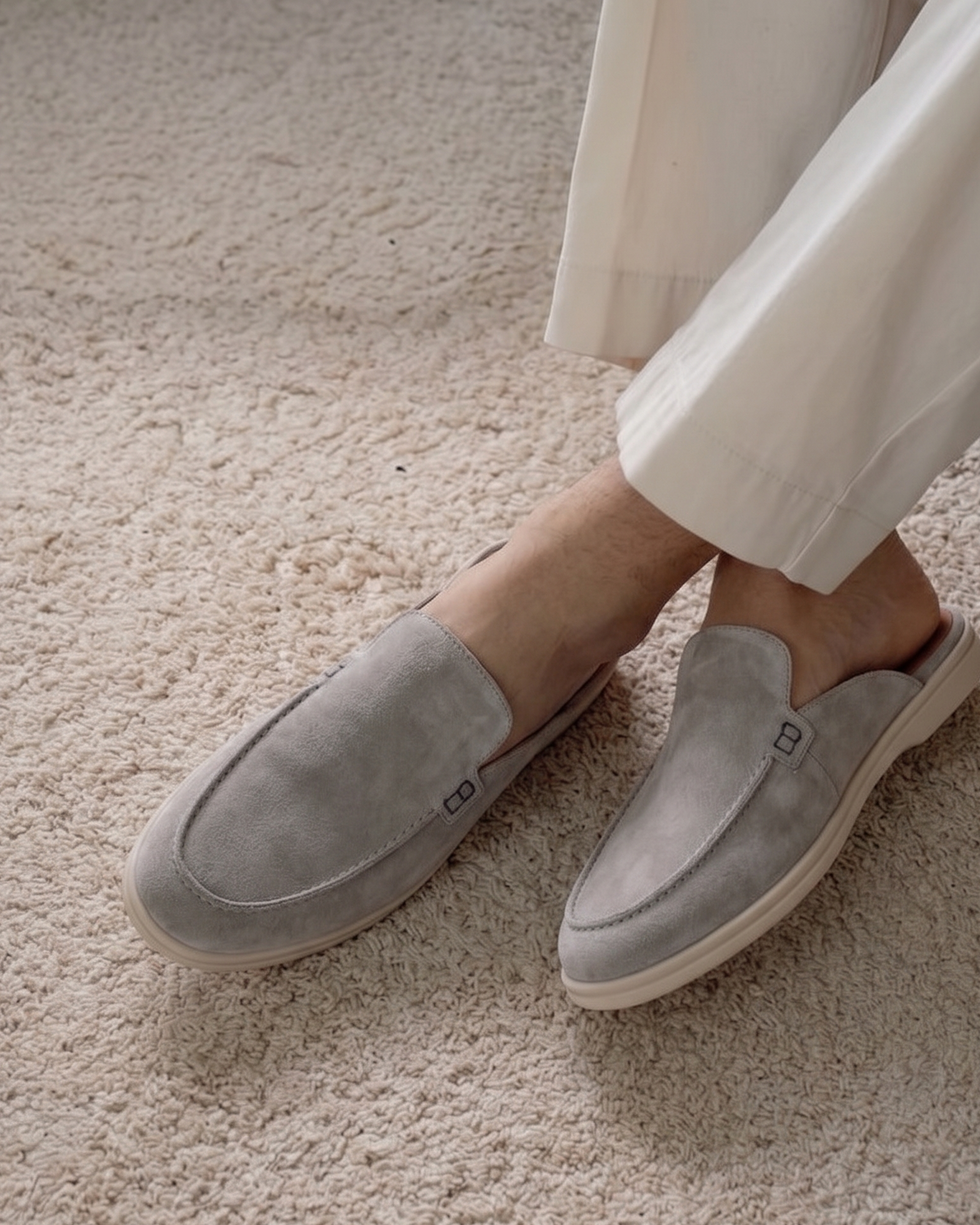 Hakiki Süet Deri Açık Topuk Gri Loafer