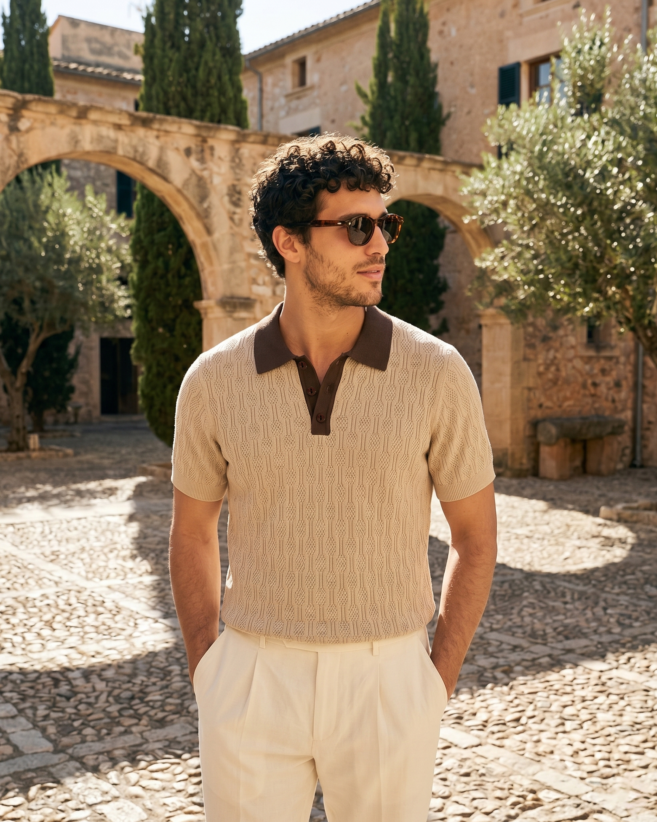 Kum Rengi Pamuk Karışımlı Premium Triko Tişört