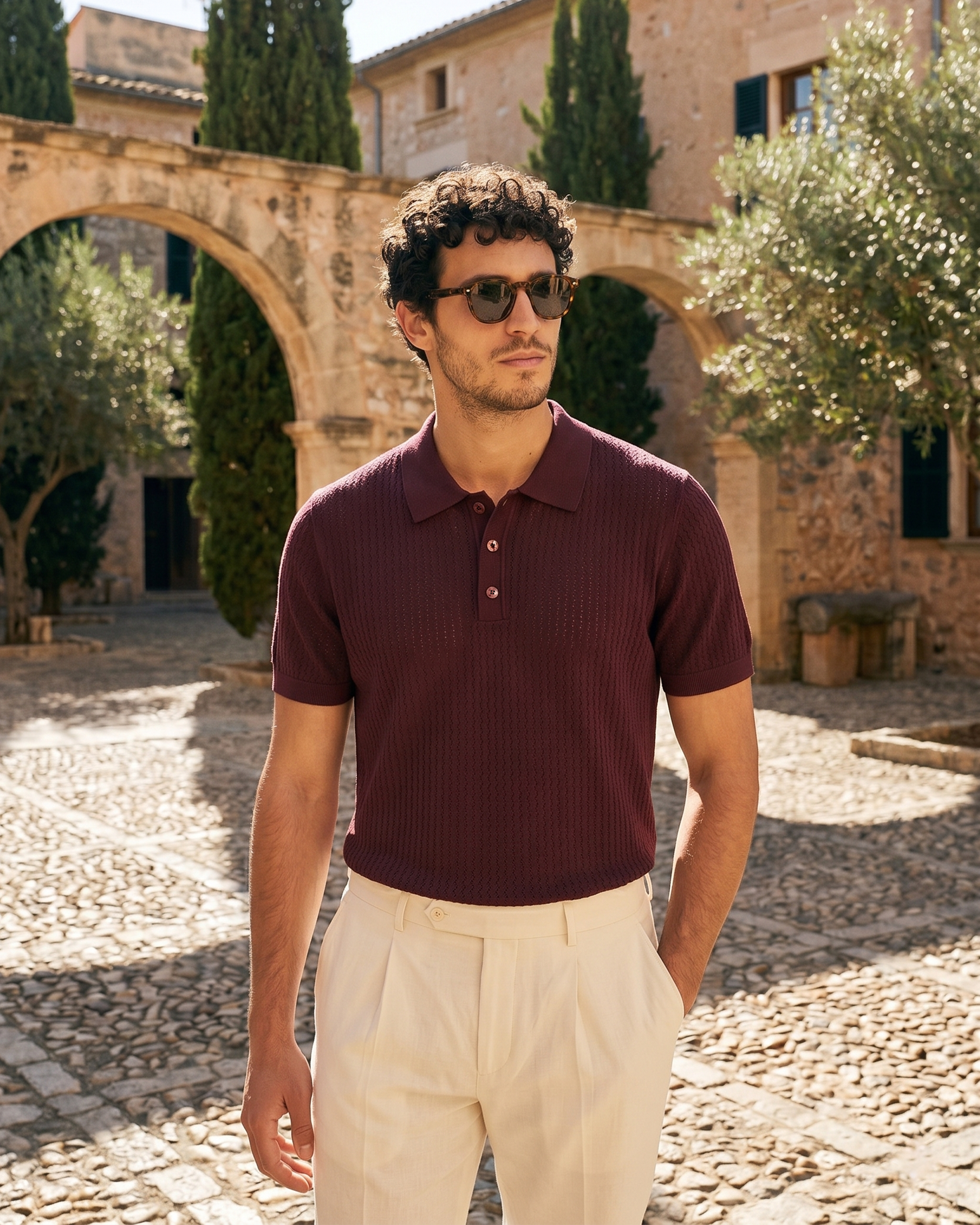 Bordo Mikro Dokulu Polo Yaka Tişört