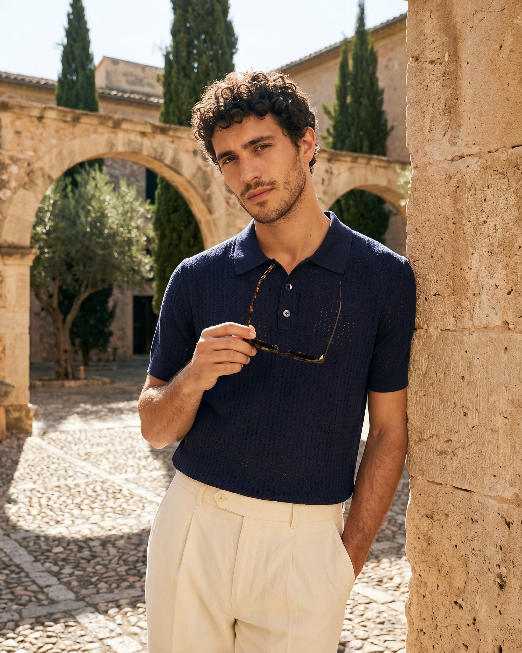 Lacivert Mikro Dokulu Polo Yaka Tişört