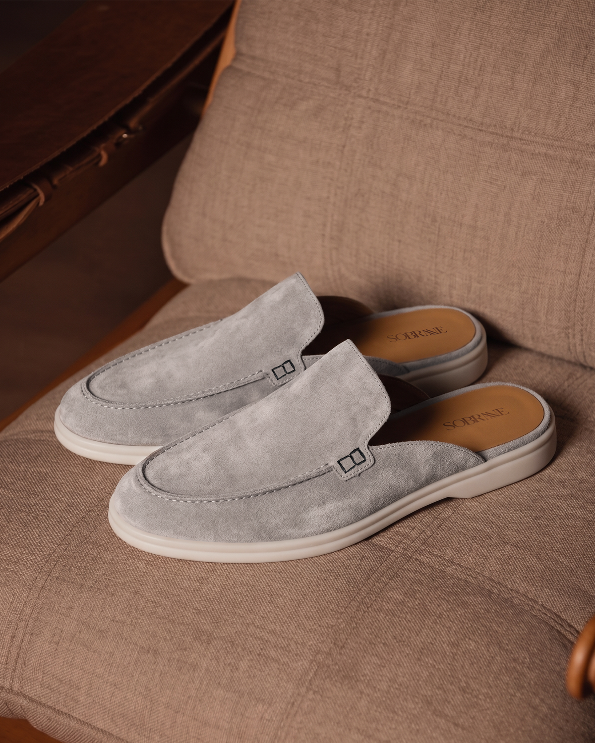 Hakiki Süet Deri Açık Topuk Gri Loafer