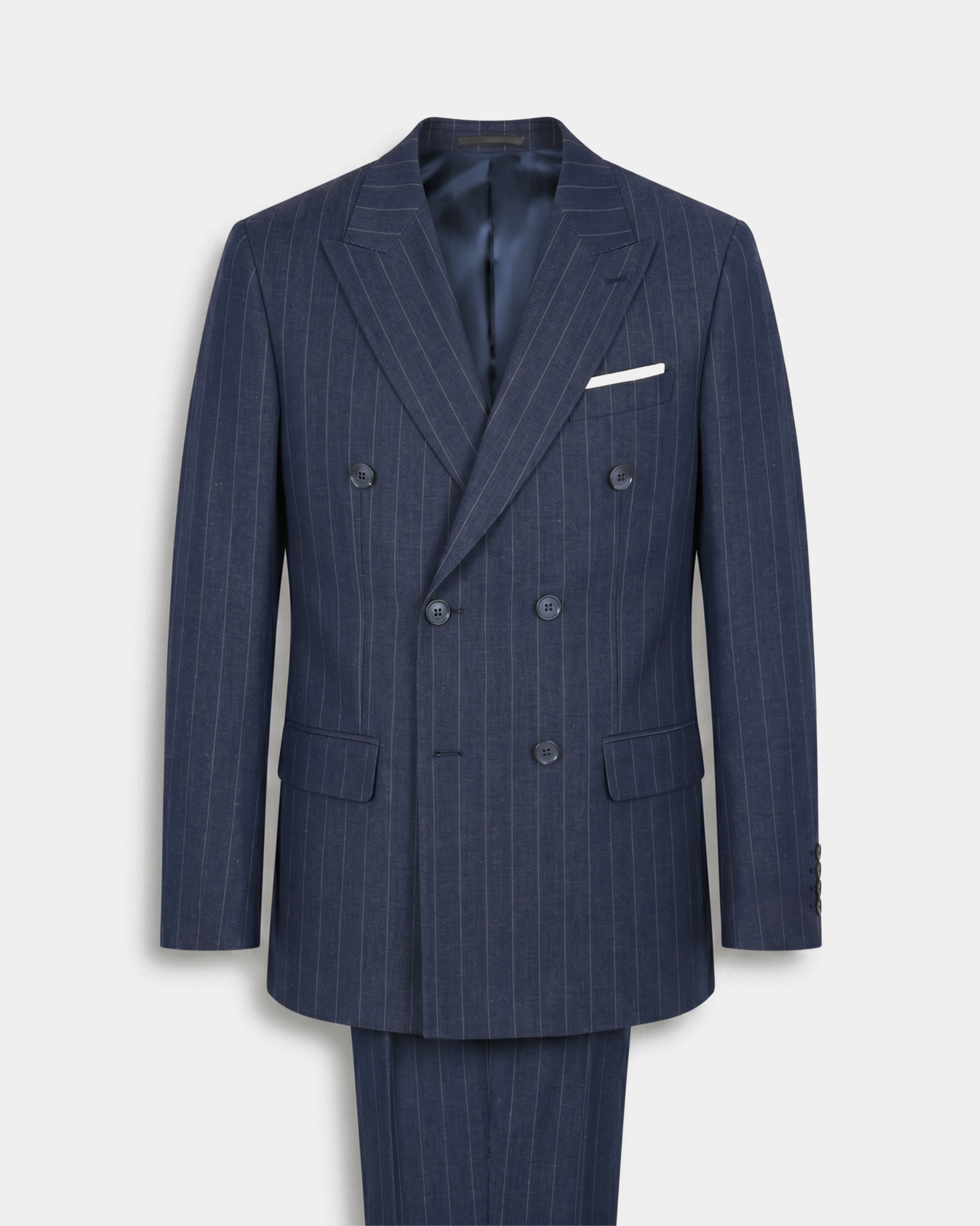 Lacivert Melanj Çizgili Kruvaze Takım Elbise