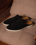 Hakiki Süet Deri Açık Topuk Siyah Loafer