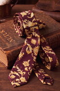 Bordo Gold Çiçek Desenli Kravat