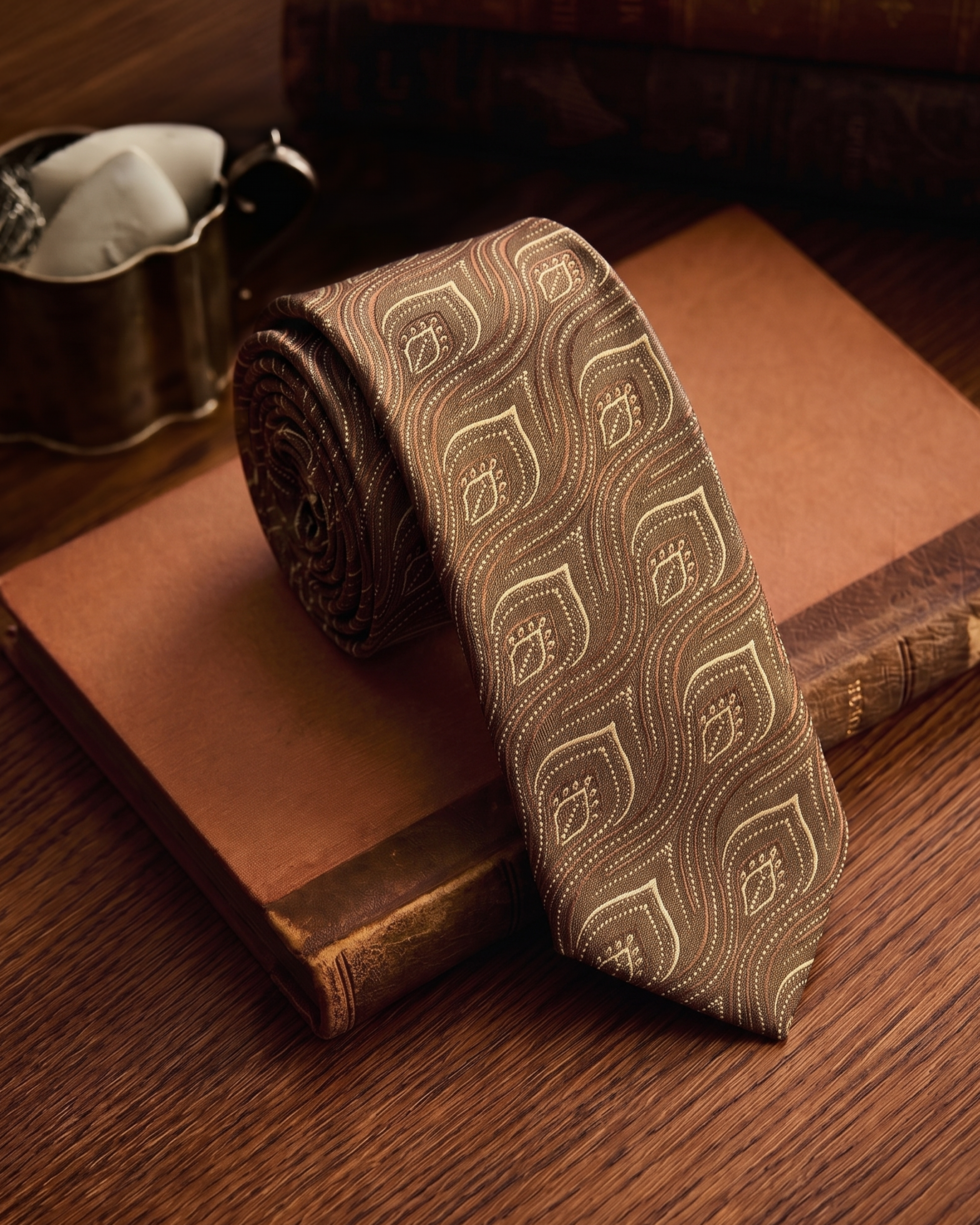 SICAK KAHVE DESENLİ PREMIUM KRAVAT