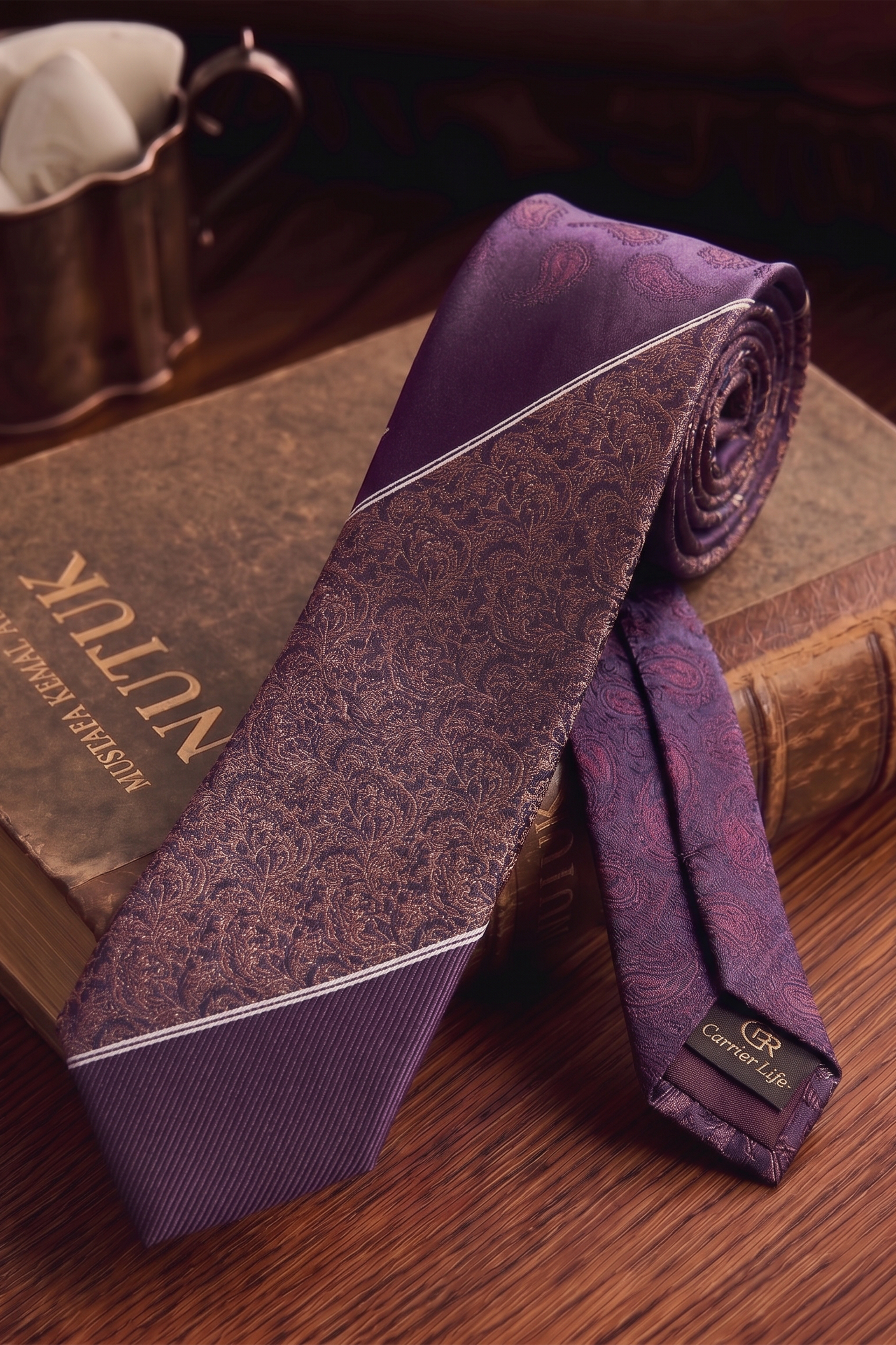 Mor Paisley Blok Kravat