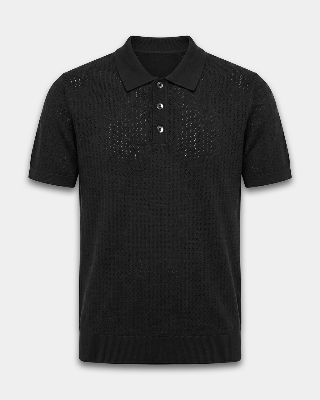 Siyah Mikro Dokulu Polo Yaka Tişört