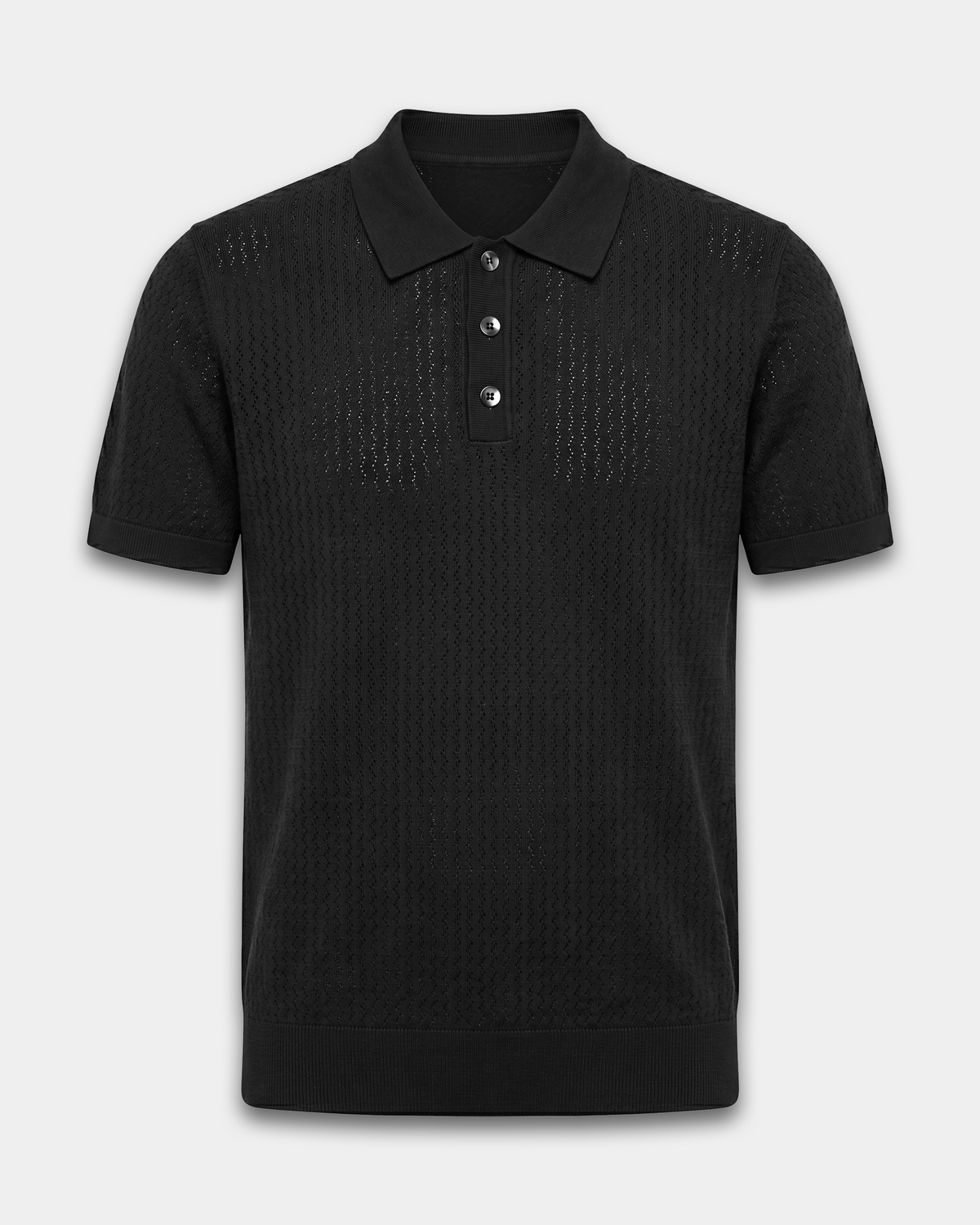 Siyah Mikro Dokulu Polo Yaka Tişört