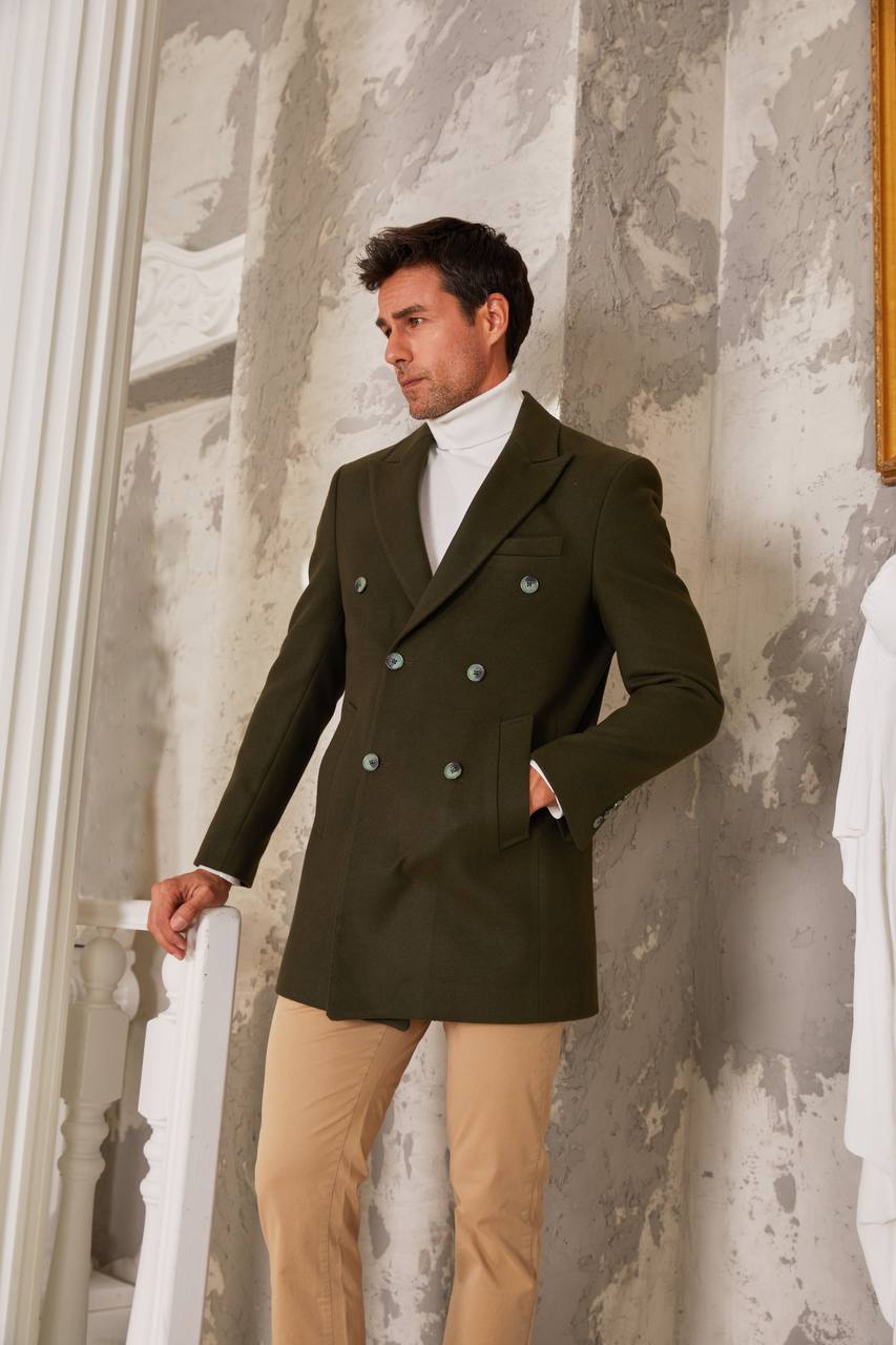 Sobrane Zeytin Yeşili Kruvaze Kaşe Kaban